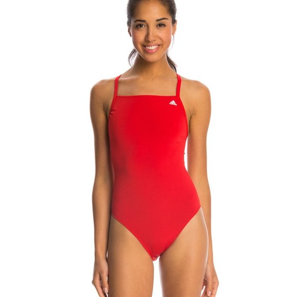 Adidas Solid Vortex-Back One Piece Swimsuit Red - Picture 1 of 3